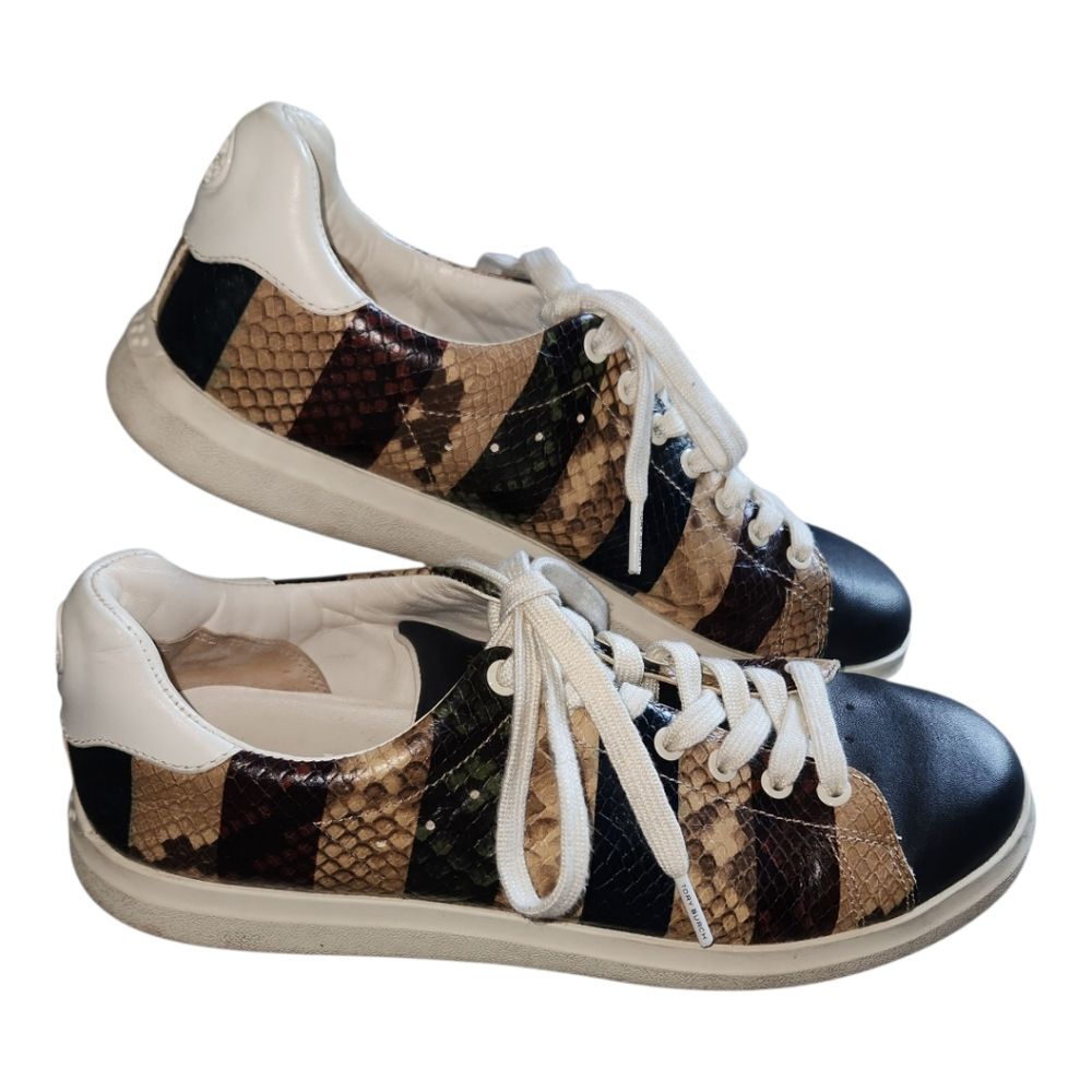 Tory Burch Howell Court Stripe Embossed Leather Sneakers Size 8 *